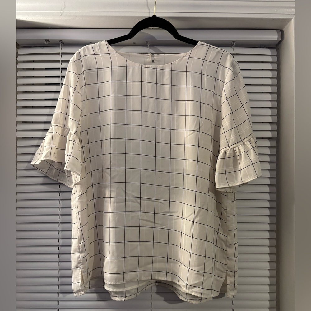 LOFT White and Black Checkered Blouse